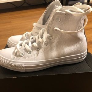 All white high top leather converse BRAND NEW!!